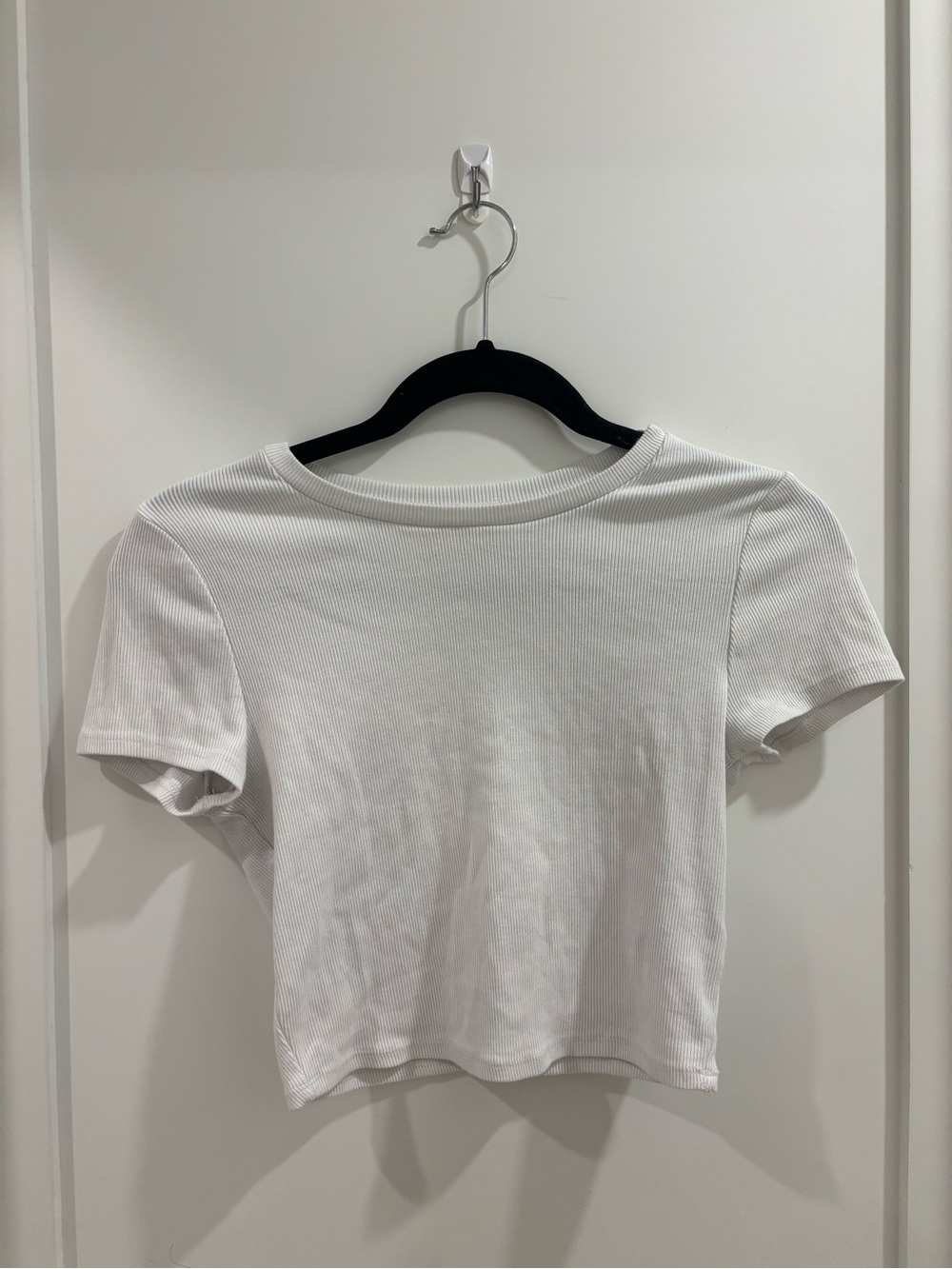 Garage White Ribbed Short Sleeve Crop Top